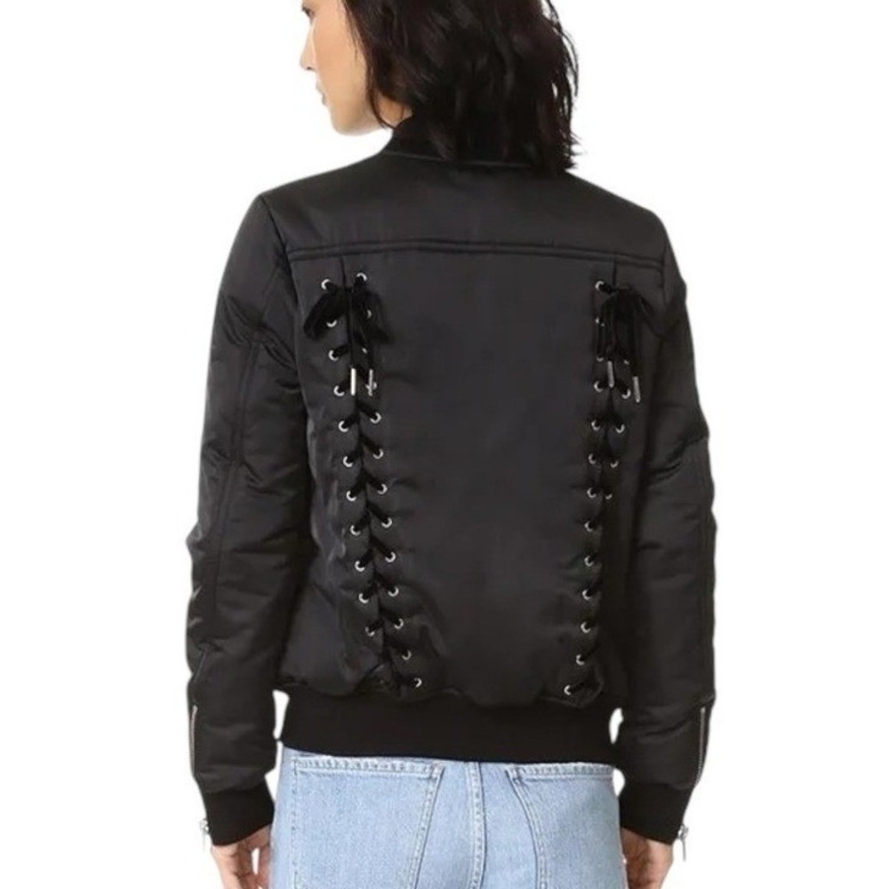 Revolve PAM & GELA Black Velvet Lace Up Corset Style Bomber Moto Jacket‎ Medium